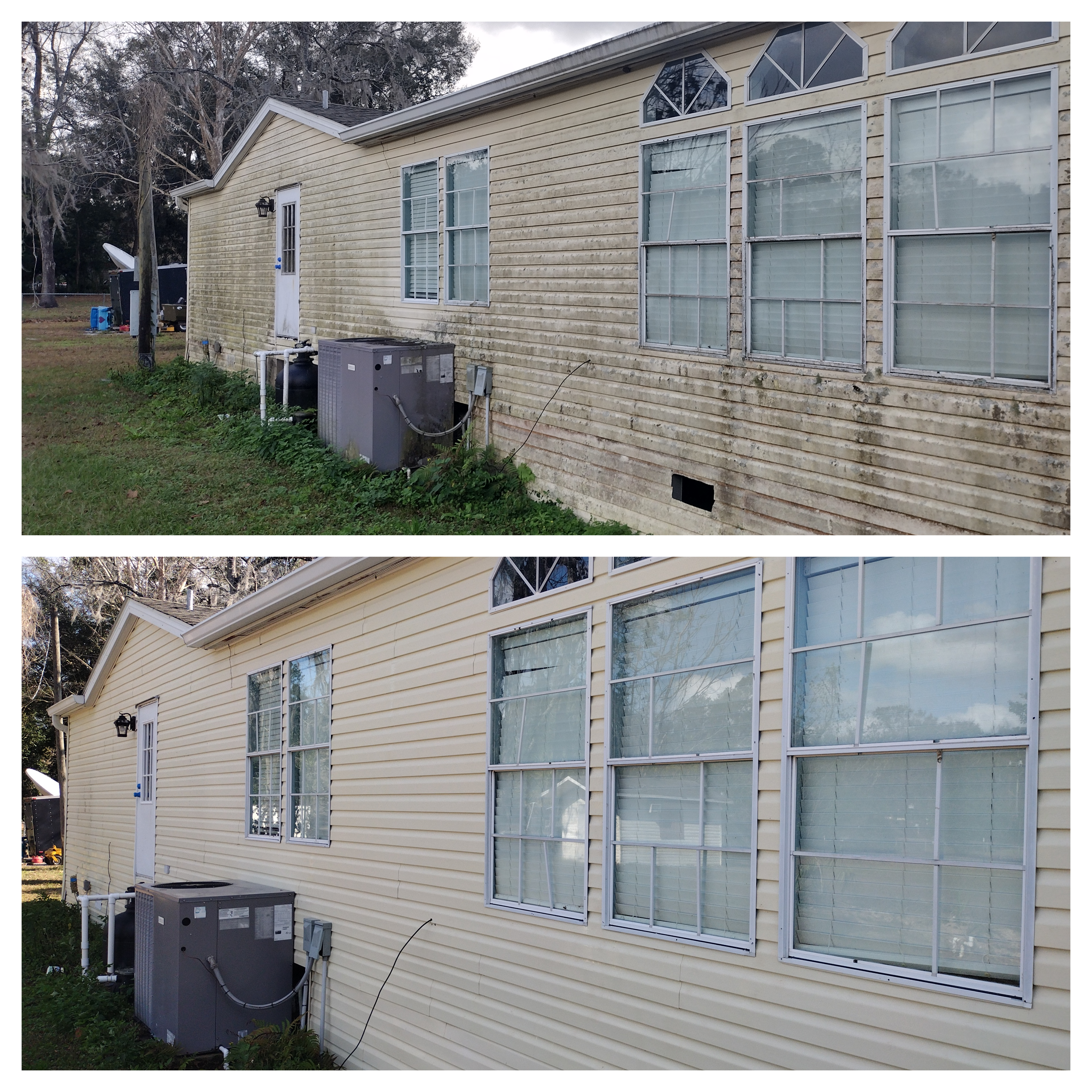 Before and after cleaning on a mobile home