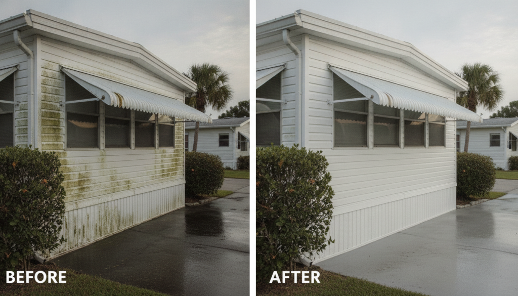 before-and-after mobile home pressure washing near me results at a manufactured home community