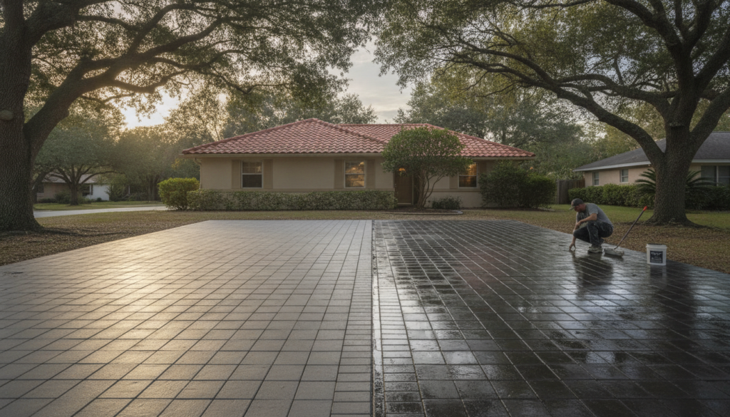 matte versus wet-look paver sealer comparison on a Marion County driveway