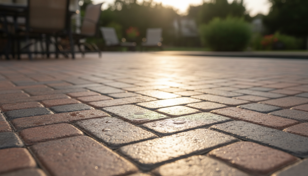 Silver Springs Shores East Paver Sealing: A Homeowner's Guide for 2026 3 sealed patio pavers glowing after fresh sealant application