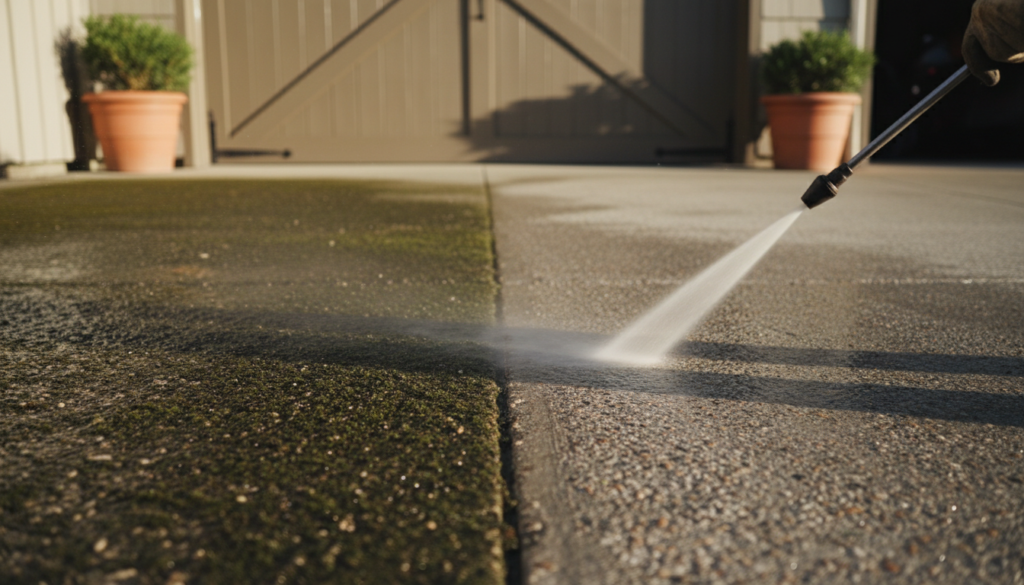 house pressure washing driveway cleanup before and after Ocala