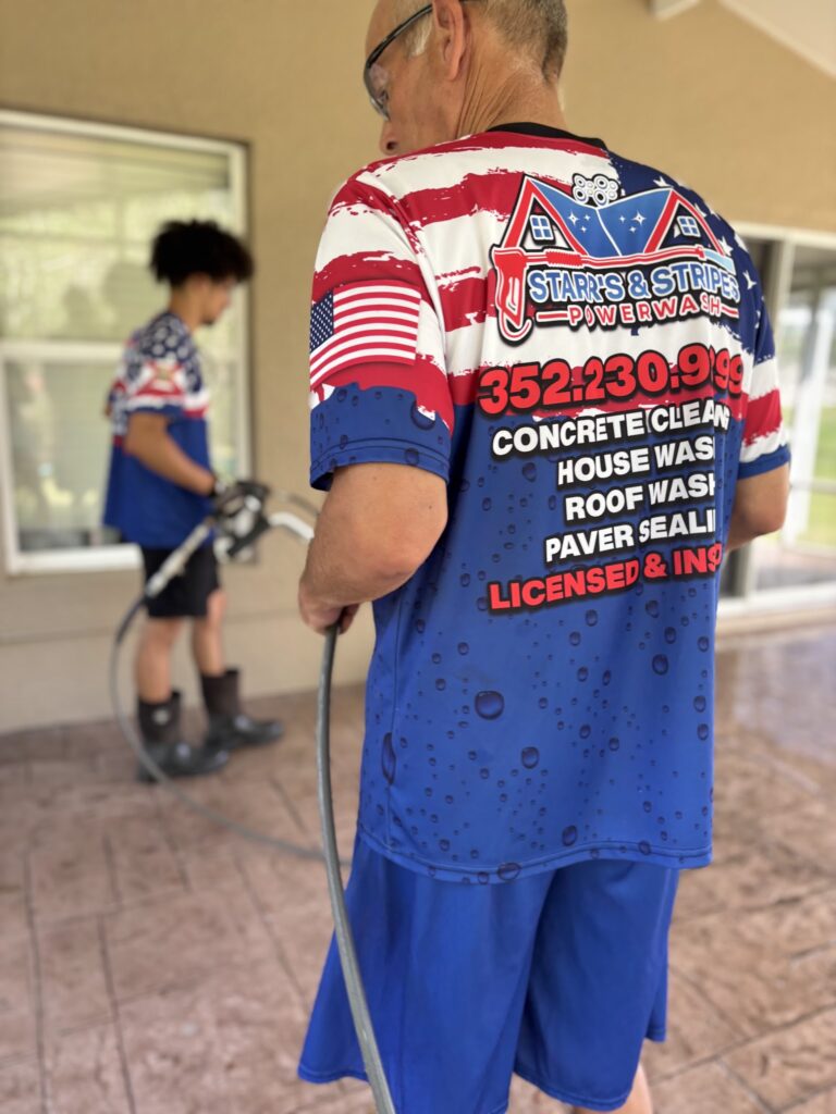 bleach-free pressure washing solution applied to home exterior in Ocala
