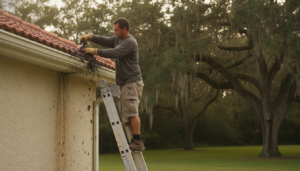 gutter cleaning Belleview FL crew clearing debris from residential gutter