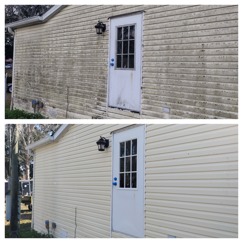 siding cleaning comparison before and after stucco home