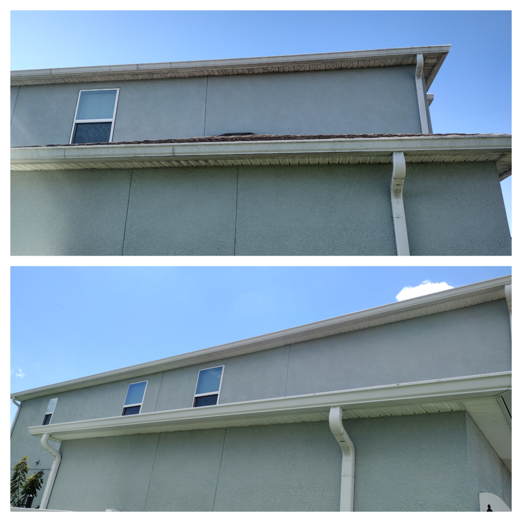 technician performing affordable window cleaning services on a two-story Ocala home